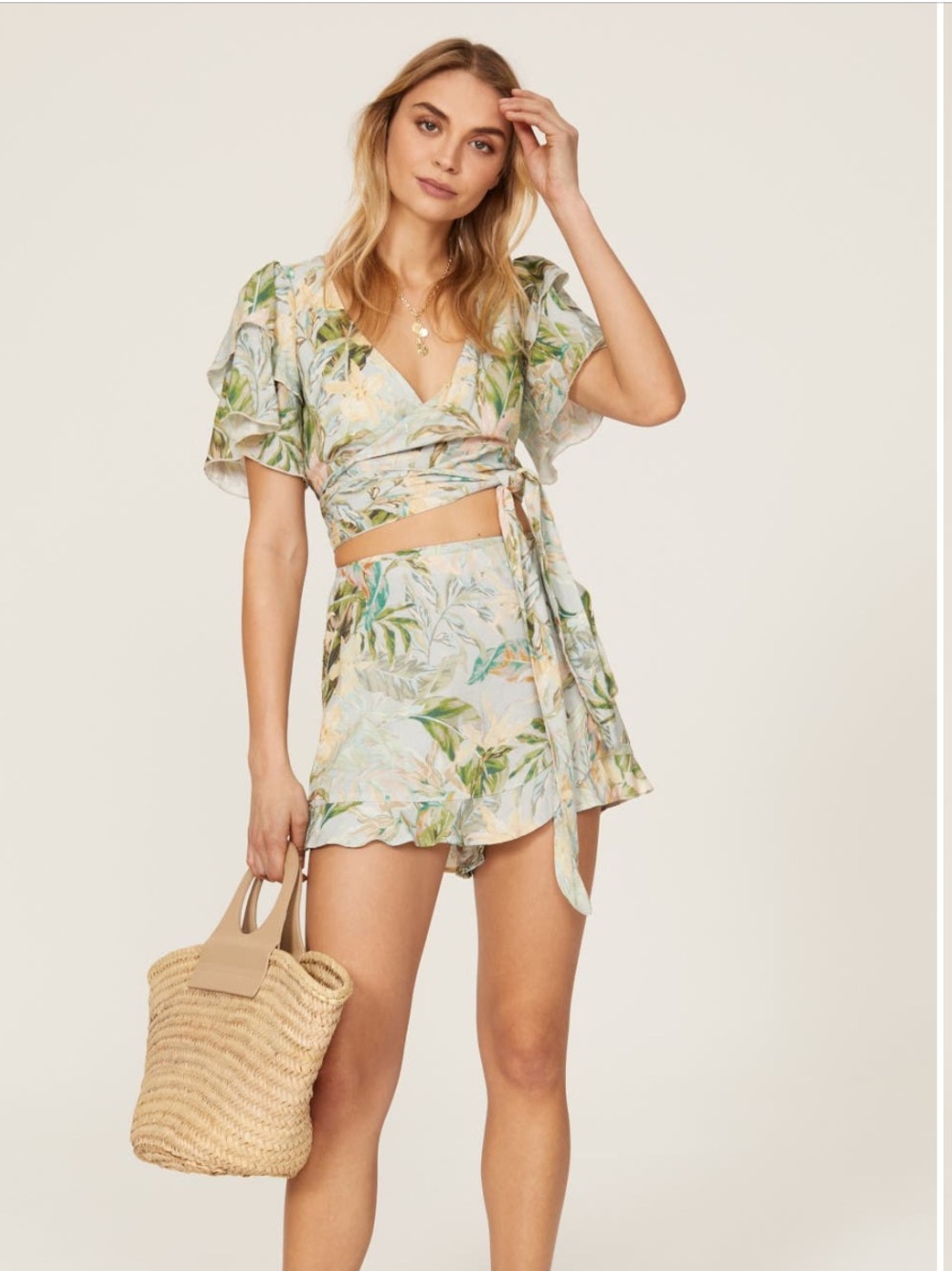 Show Me Your Mumu Mini Skort & Wrap Topin Cream with Pastel Green & Blue Floral